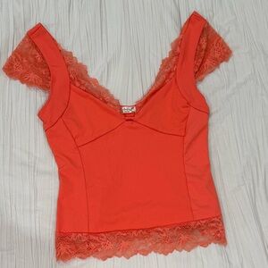 Free People Coral Lace Trim Cami